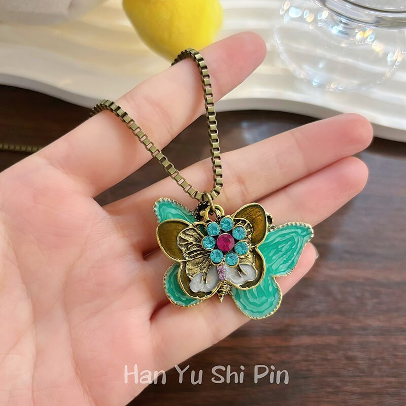 Bohemian Green Butterfly Necklace For Women, Electroplated Alloy Pendant Jewelry