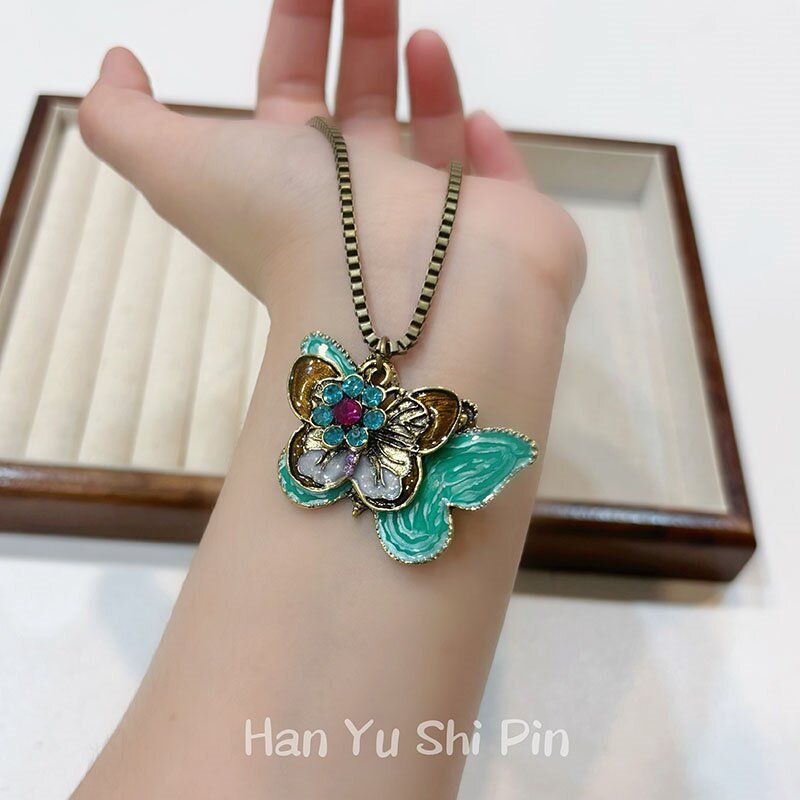 Bohemian Green Butterfly Necklace For Women, Electroplated Alloy Pendant Jewelry