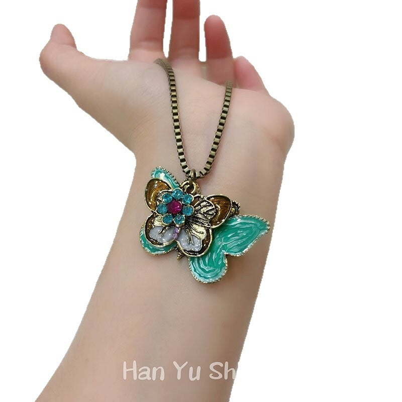 Bohemian Green Butterfly Necklace For Women, Electroplated Alloy Pendant Jewelry