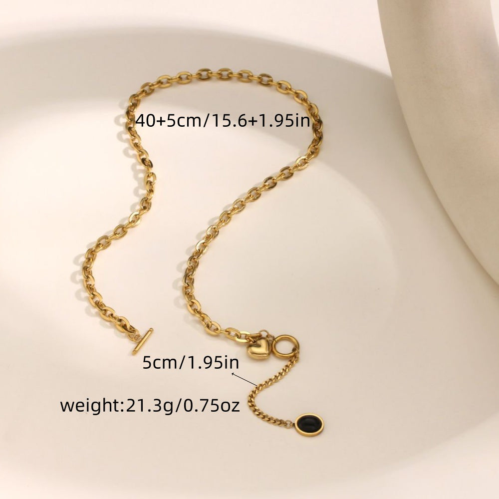 Heart Shape Tassel Choker Necklace For Women In Hip-Hop Style, Featuring 304 Stainless Steel With Titanium Steel Pendant And Gem Inlay