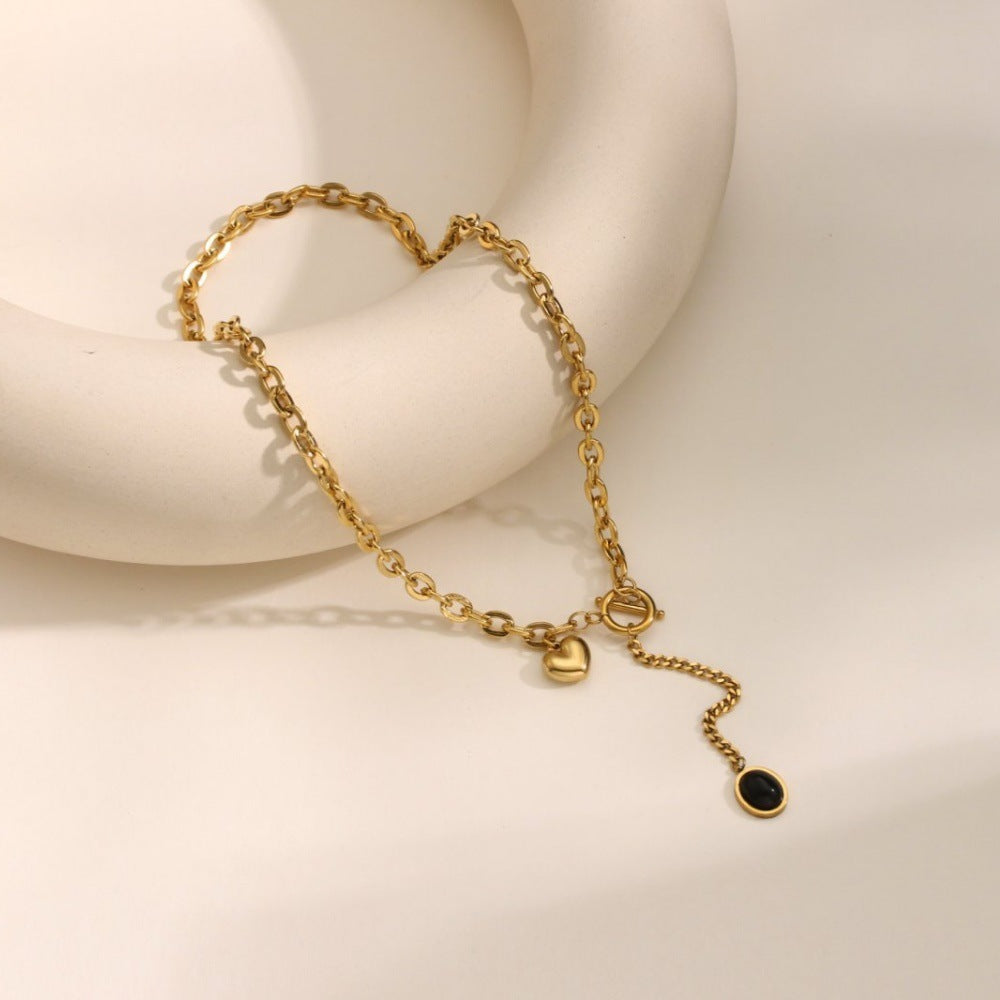 Heart Shape Tassel Choker Necklace For Women In Hip-Hop Style, Featuring 304 Stainless Steel With Titanium Steel Pendant And Gem Inlay