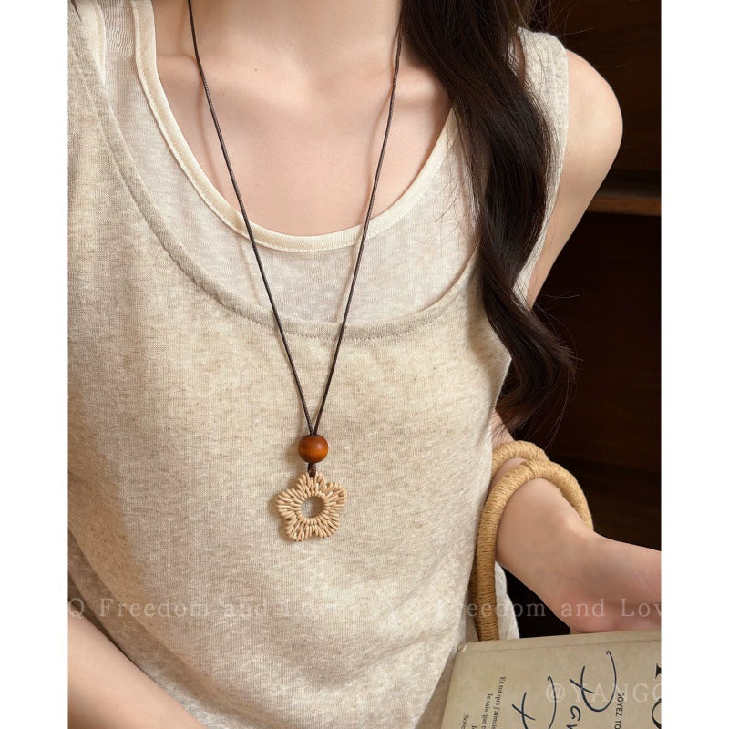 Ethnic Style Long Necklace For Women With Braid Craft And Woven Chain In Mixed Materials