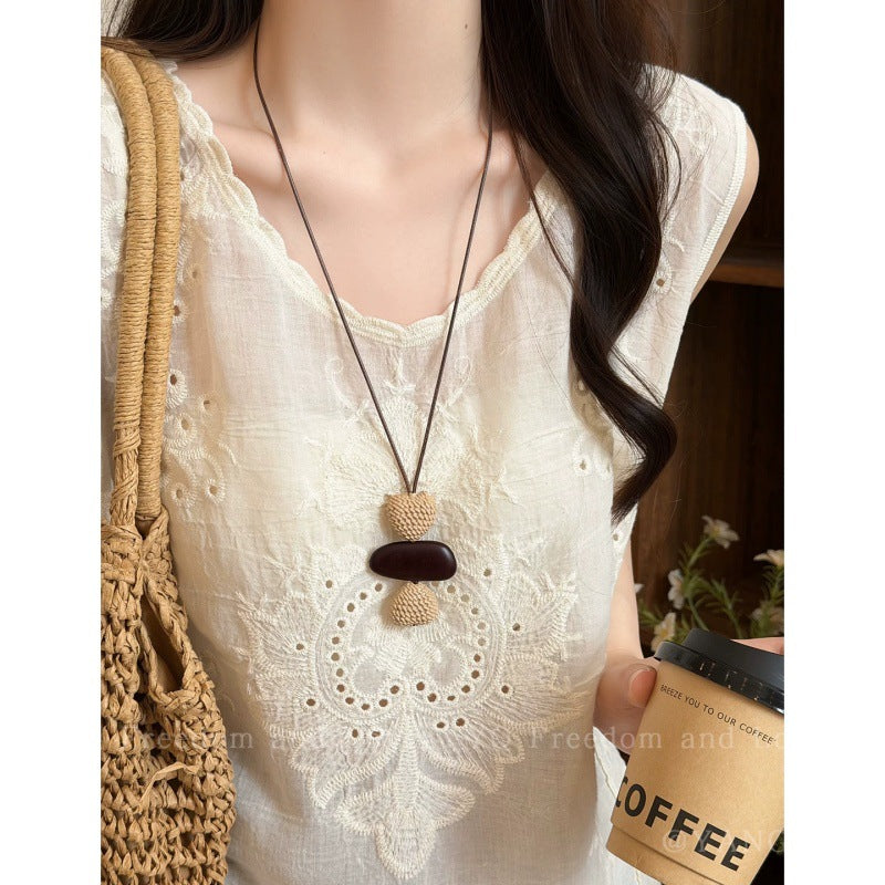 Ethnic Style Long Necklace For Women With Braid Craft And Woven Chain In Mixed Materials