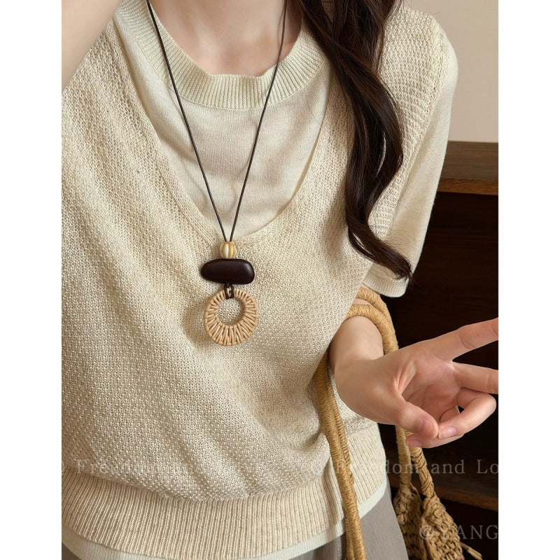 Ethnic Style Long Necklace For Women With Braid Craft And Woven Chain In Mixed Materials