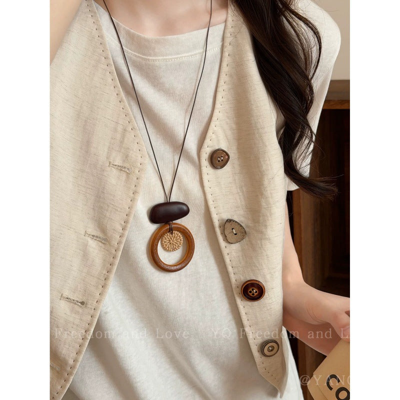 Ethnic Style Long Necklace For Women With Braid Craft And Woven Chain In Mixed Materials