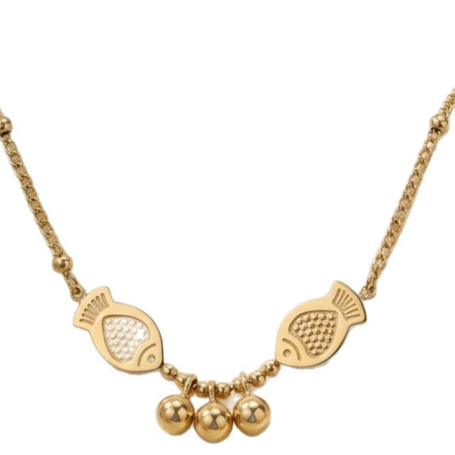 Gold Fish Tassel Necklace For Women With PVD Coated Metal And Cable Chain