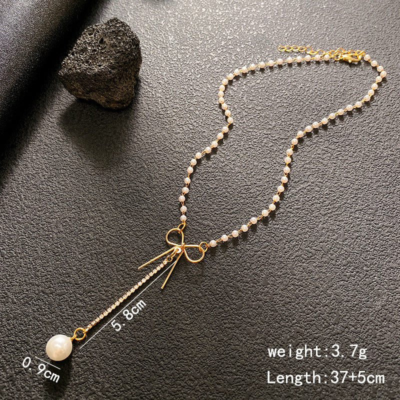 Luxurious Gold Bow Tie Tassel Necklace For Women With Zircon Inlay And 304 Stainless Steel Snake Chain