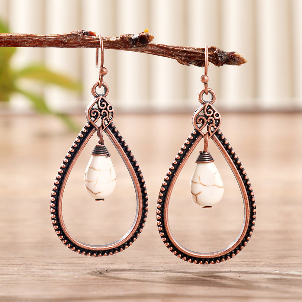 Bohemian Women’s Necklace Jewelry Set Featuring Water Droplets Pattern With Electroplated Shell And Wood Materials