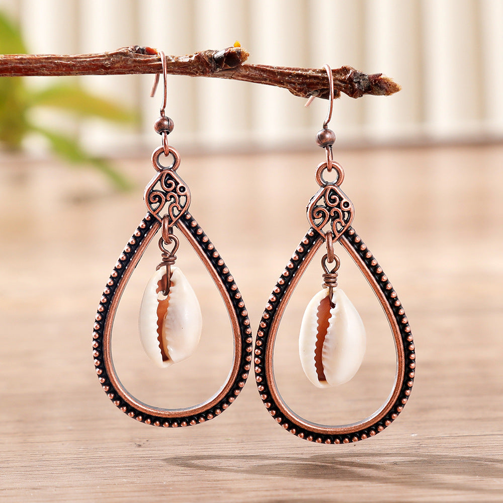 Bohemian Women’s Necklace Jewelry Set Featuring Water Droplets Pattern With Electroplated Shell And Wood Materials