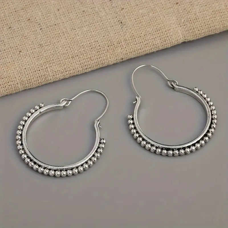 Geometric Hoop Earrings For Women In Silver Plated Alloy Featuring Zinc Alloy Ear Pins