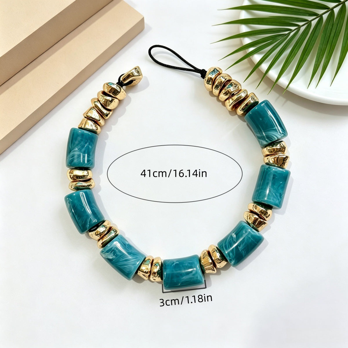 Bohemian Geometric Beaded Necklace For Women In Blue Acrylic With Tube Chain