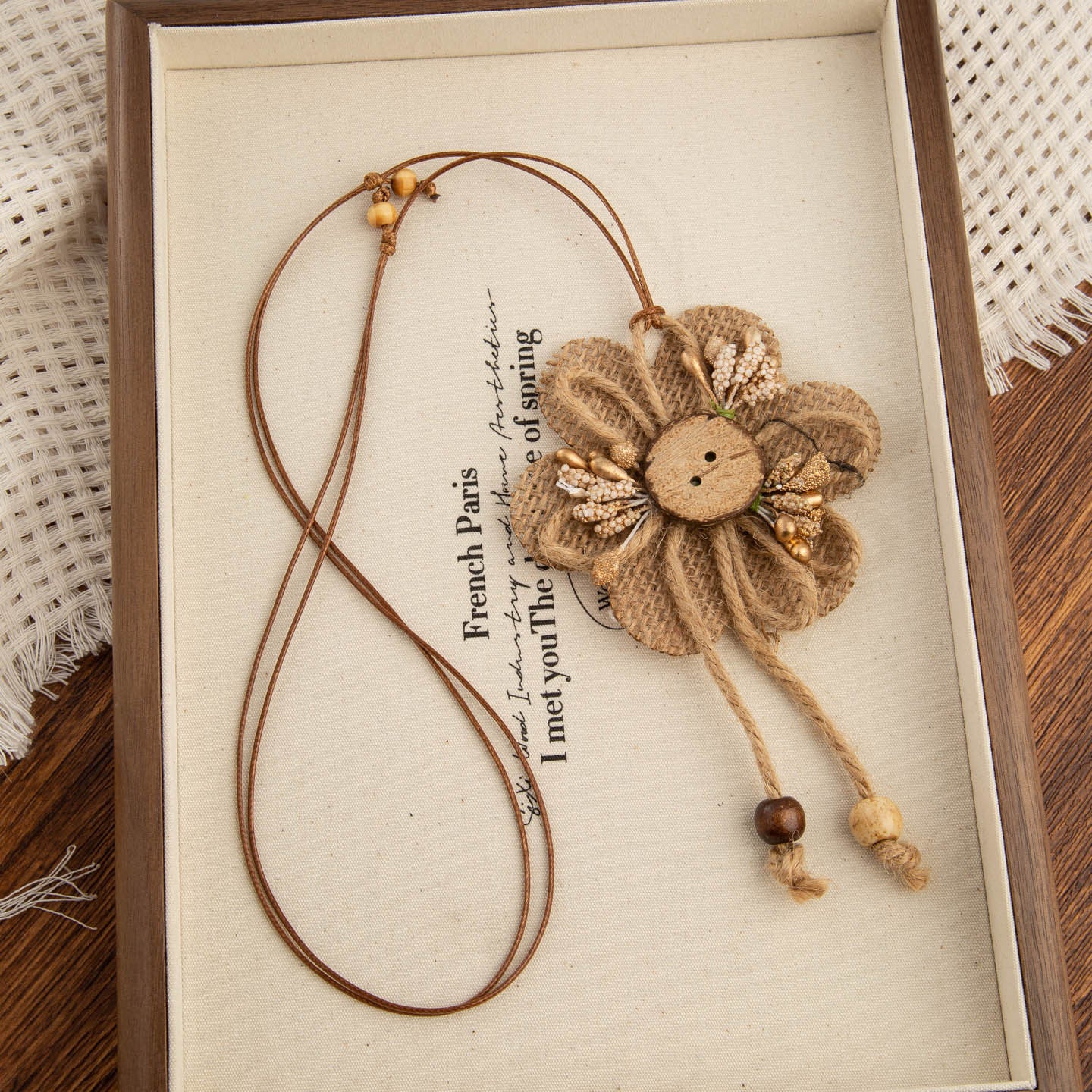 Bohemian Straw Flowers Necklace For Women With Rope Chain And Raffia Pendant, Featuring Braided Craft