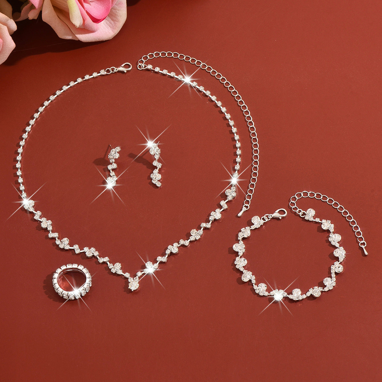Irregular Copper Jewelry Set For Women In Simple Style With Electroplated Gold Plating And Rhinestone Inlay
