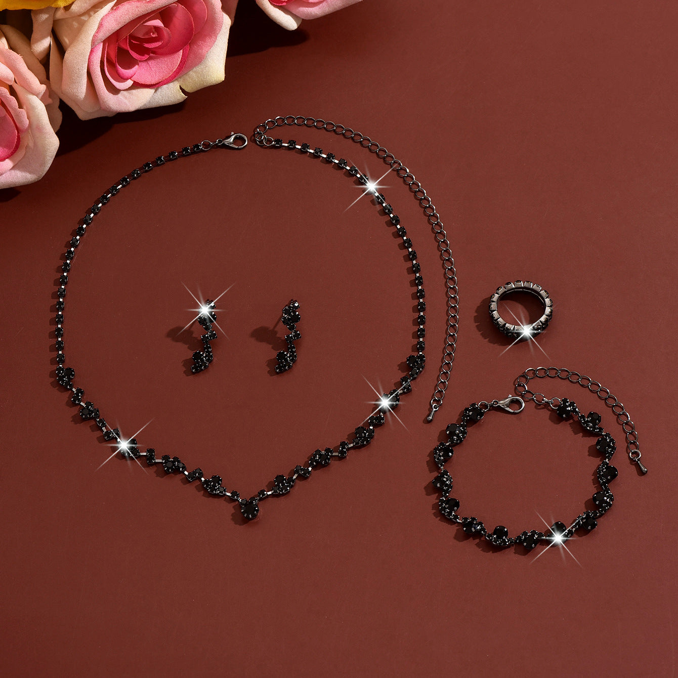 Irregular Copper Jewelry Set For Women In Simple Style With Electroplated Gold Plating And Rhinestone Inlay