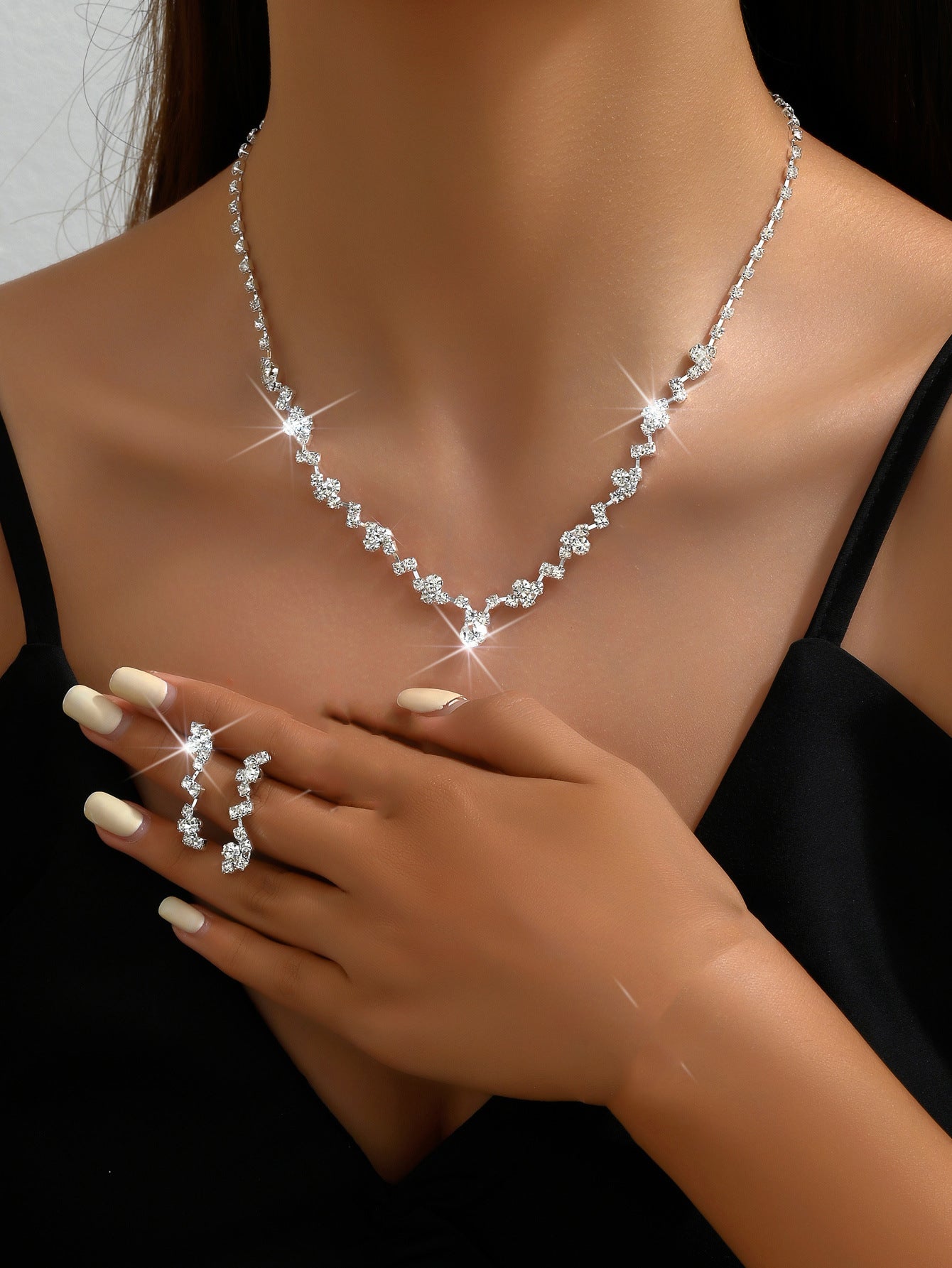 Irregular Copper Jewelry Set For Women In Simple Style With Electroplated Gold Plating And Rhinestone Inlay