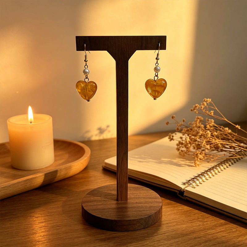 Heart Shape Earrings For Women Featuring Amber Inlay And Zinc Alloy Ear Pins In Retro Style