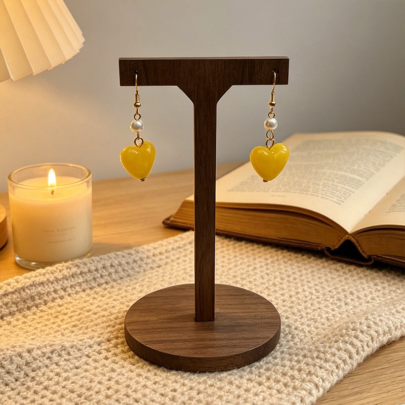 Heart Shape Earrings For Women Featuring Amber Inlay And Zinc Alloy Ear Pins In Retro Style
