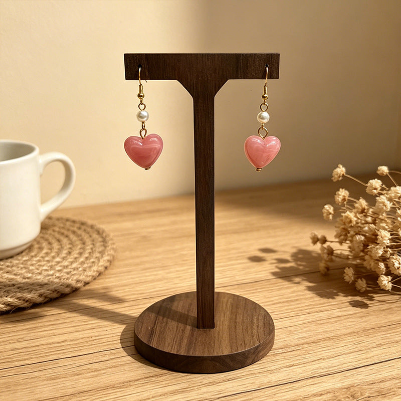 Heart Shape Earrings For Women Featuring Amber Inlay And Zinc Alloy Ear Pins In Retro Style