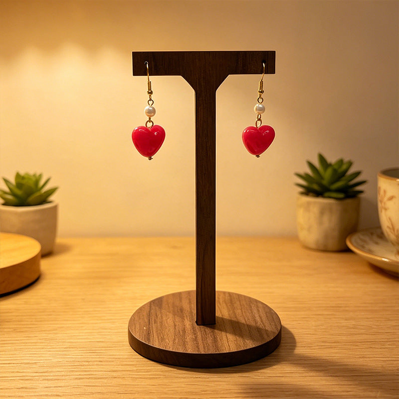 Heart Shape Earrings For Women Featuring Amber Inlay And Zinc Alloy Ear Pins In Retro Style