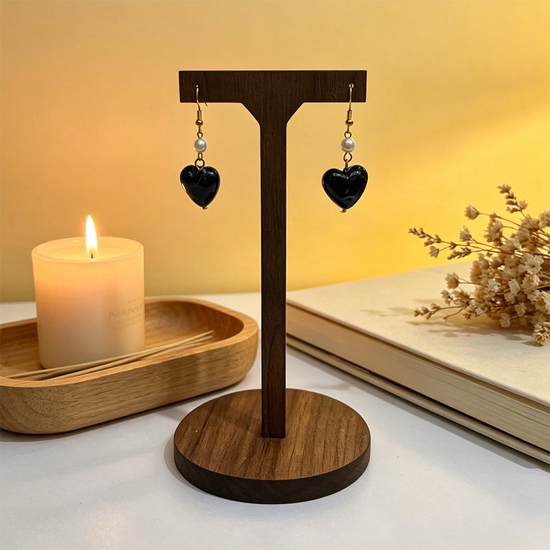 Heart Shape Earrings For Women Featuring Amber Inlay And Zinc Alloy Ear Pins In Retro Style