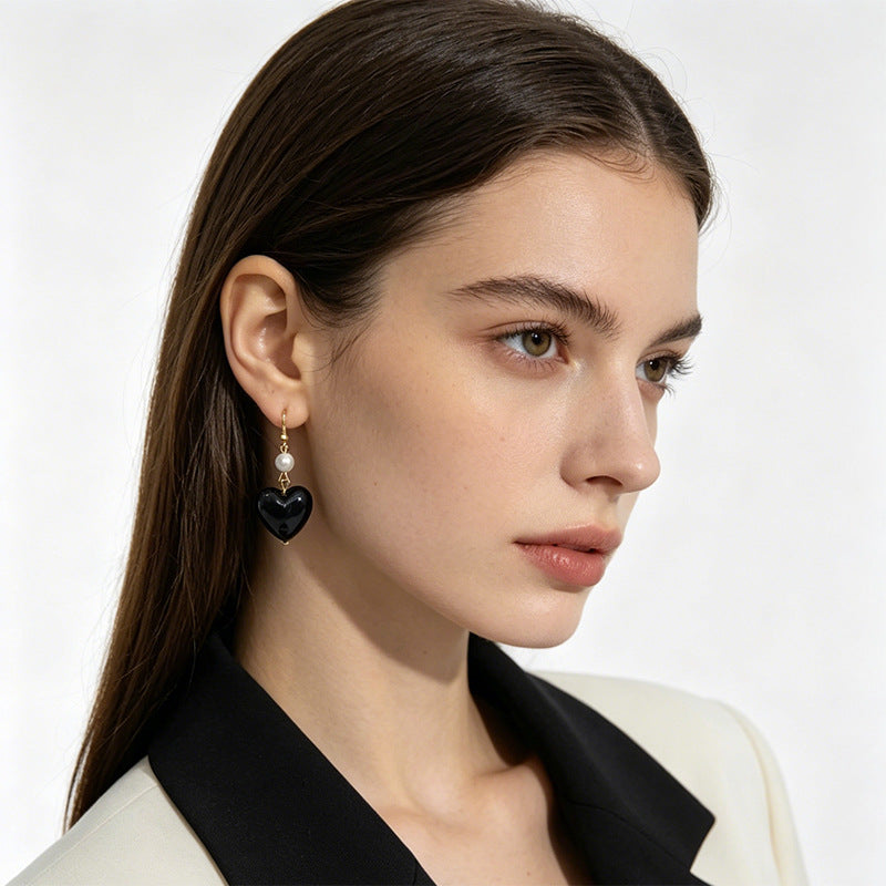 Heart Shape Earrings For Women Featuring Amber Inlay And Zinc Alloy Ear Pins In Retro Style