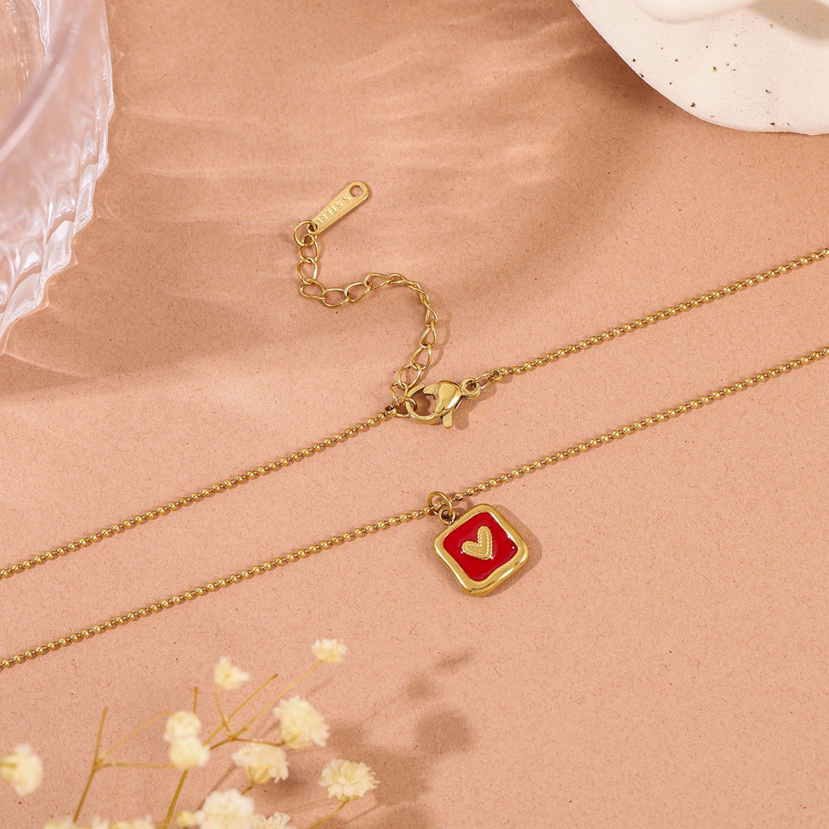 Heart Shape Gold Titanium Steel Necklace For Women With Ball Chain Pendant