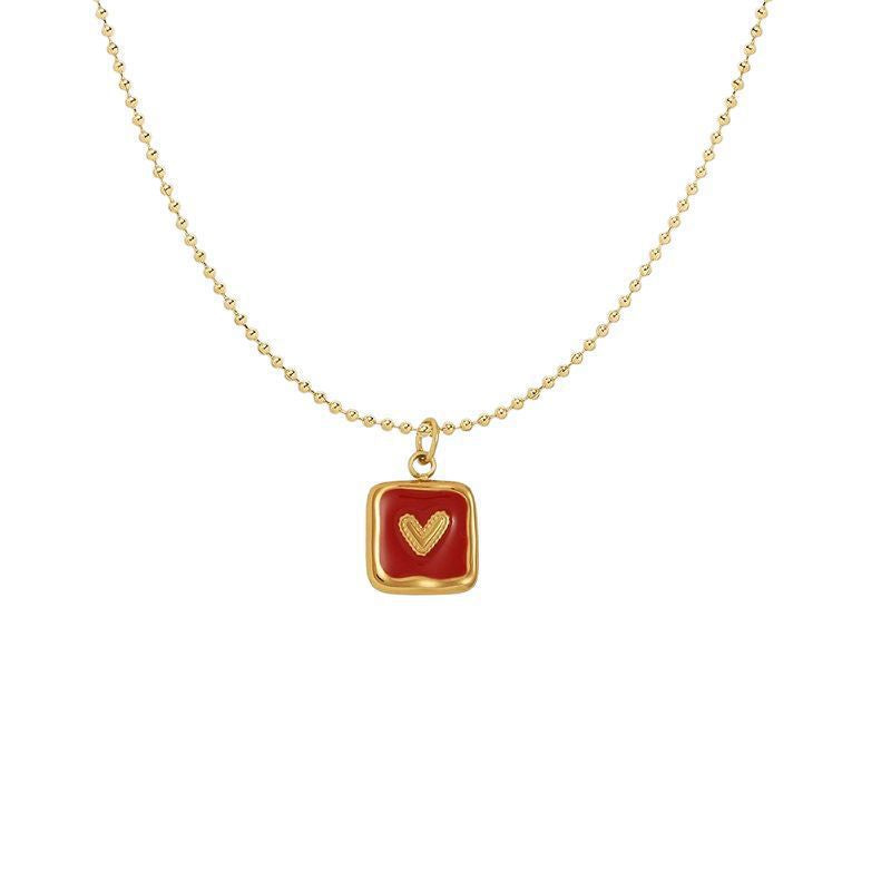 Heart Shape Gold Titanium Steel Necklace For Women With Ball Chain Pendant