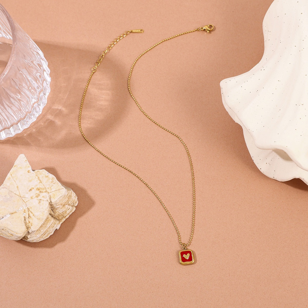 Heart Shape Gold Titanium Steel Necklace For Women With Ball Chain Pendant