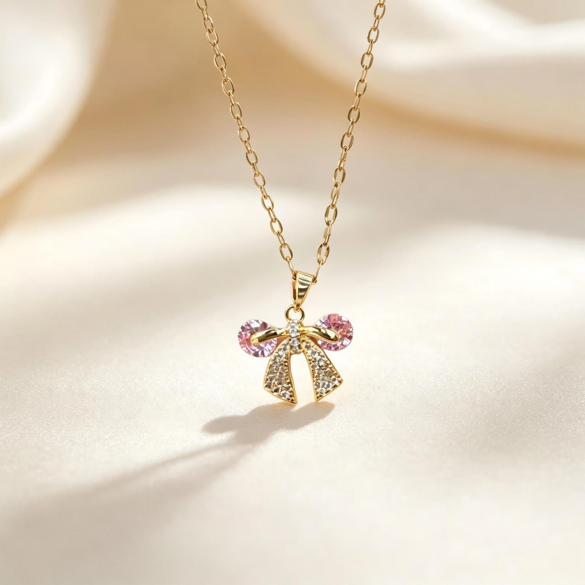 Butterfly Tassel Necklace For Women In Real Gold Plated Titanium Steel With Zircon Inlay