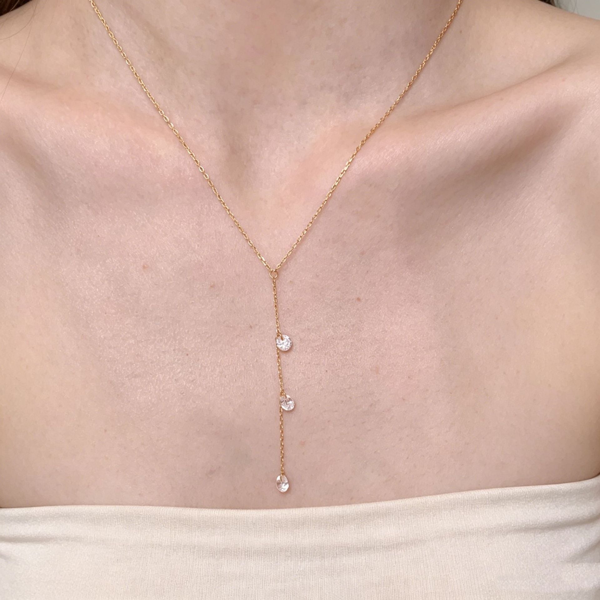 Mermaid Tassel Necklace For Women In Gold, Featuring Titanium Steel Pendant With Rhinestone Inlay