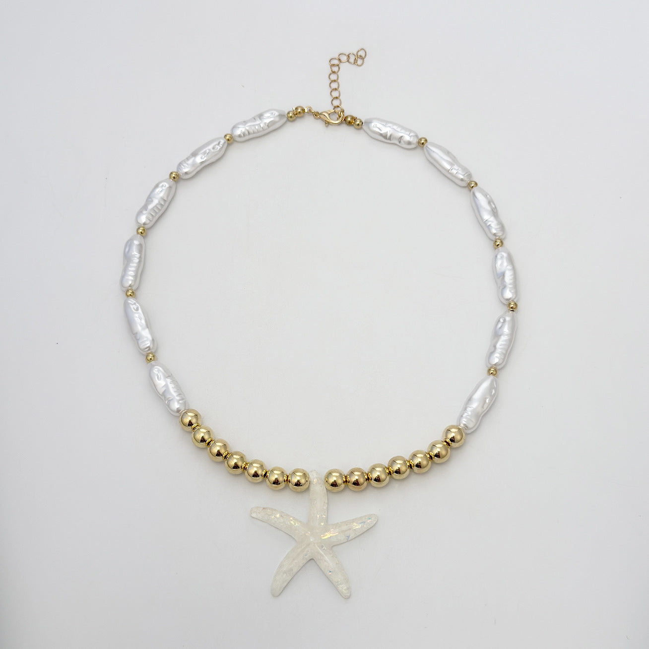 Bohemian Starfish Necklace For Women With Gold Beaded Chain, Crafted With Alloy Beading