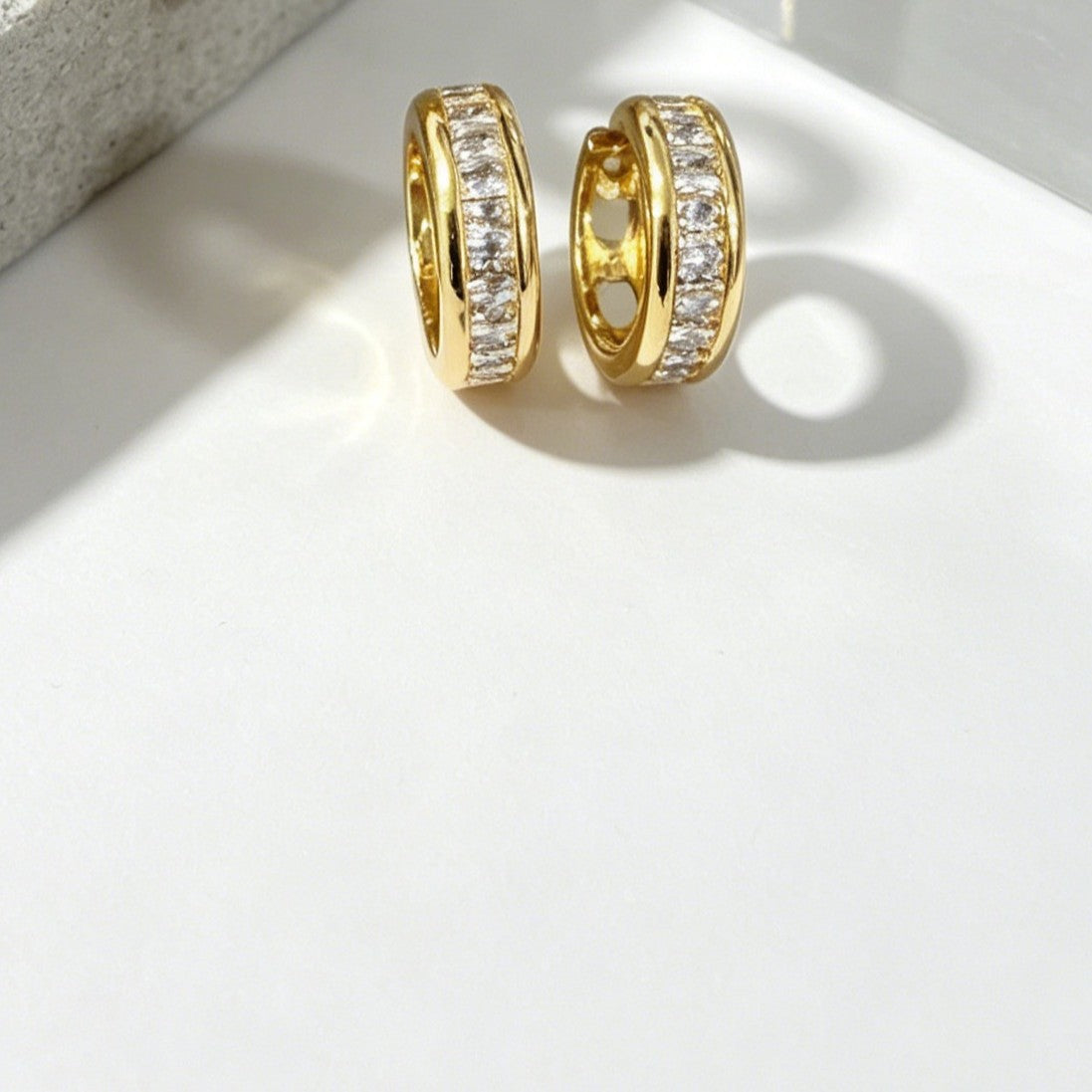 Geometric Hip-Hop Earrings For Unisex Featuring Gold Copper Material With Zircon Inlay