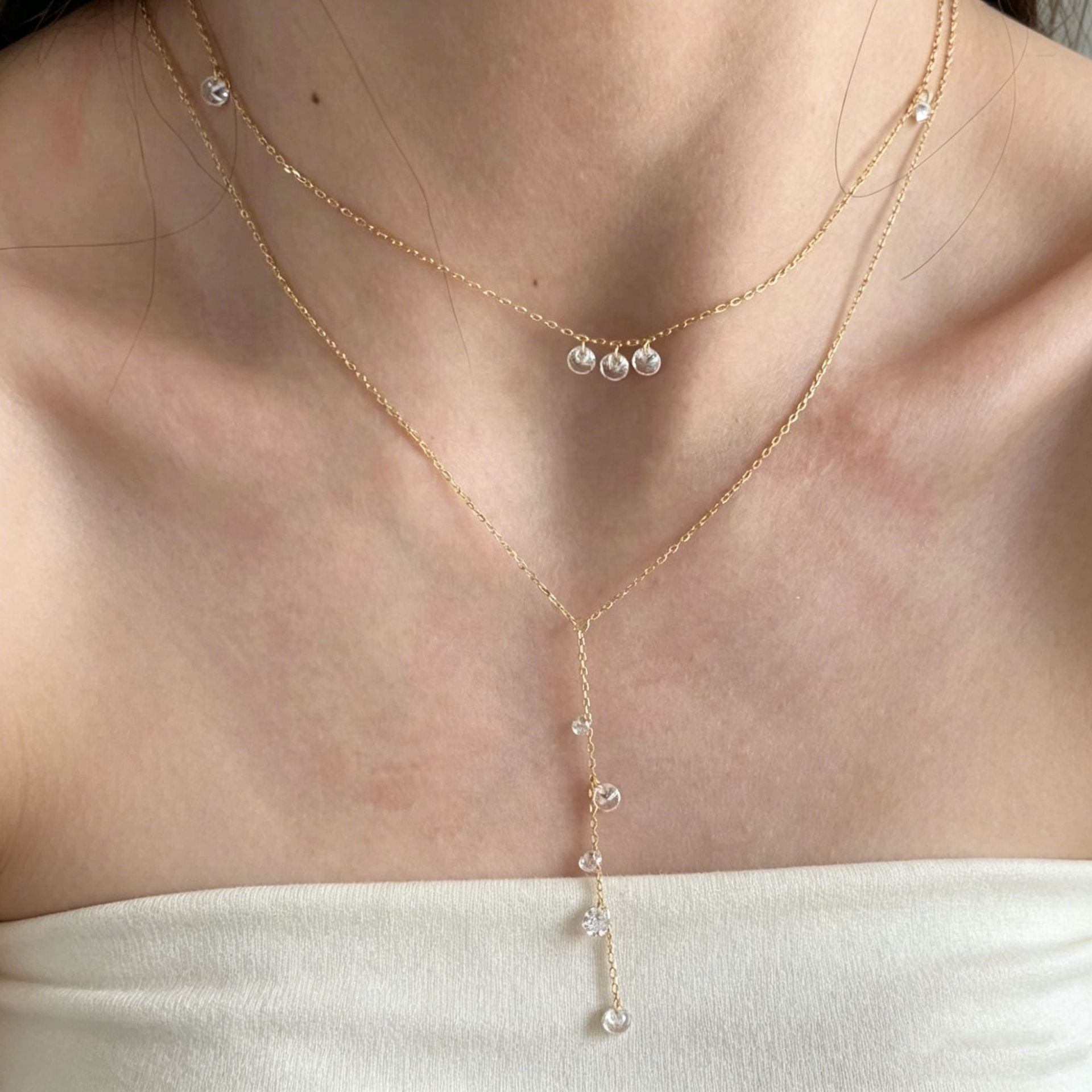 Mermaid Tassel Necklace For Women In Gold, Featuring Titanium Steel Pendant With Rhinestone Inlay