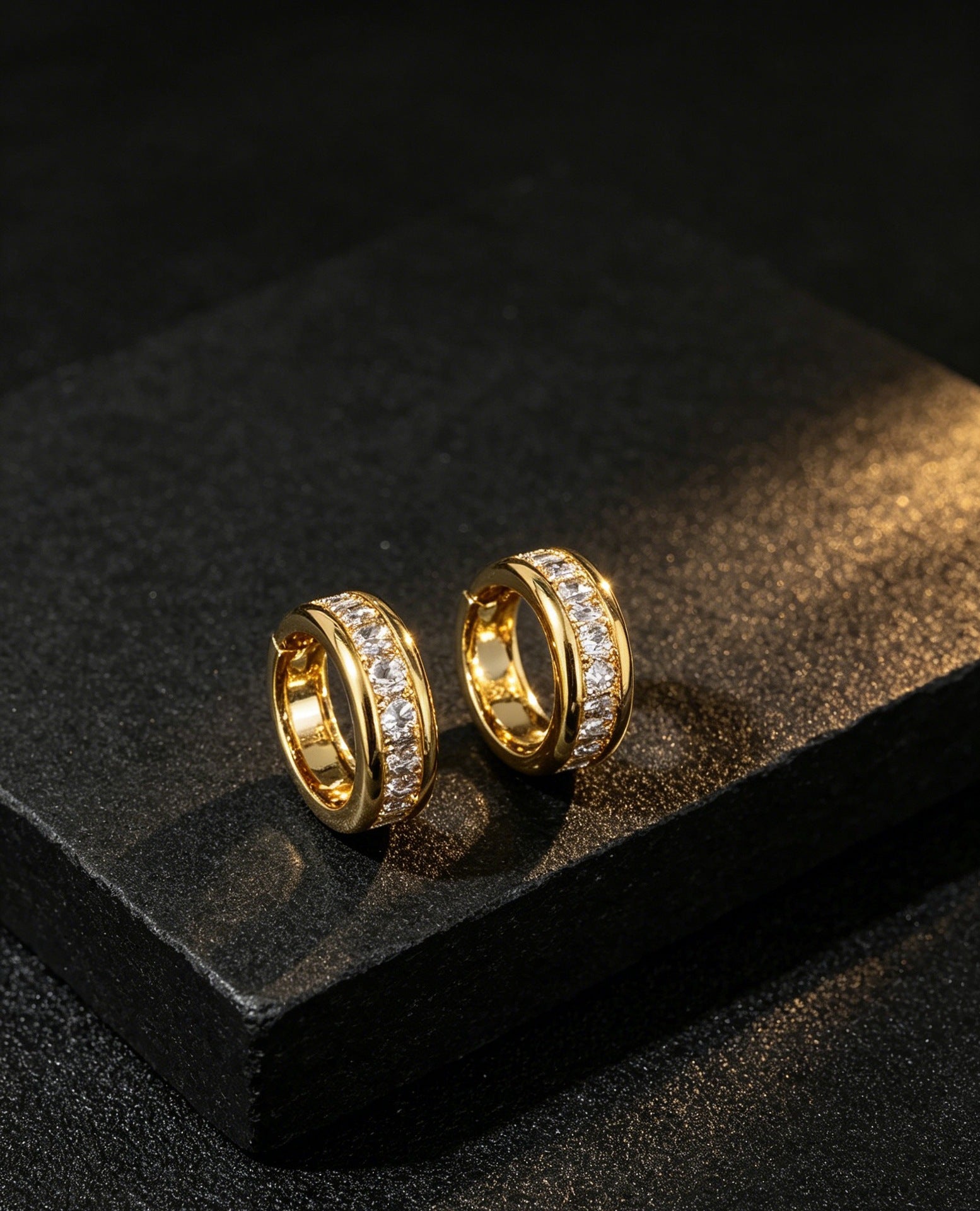 Geometric Hip-Hop Earrings For Unisex Featuring Gold Copper Material With Zircon Inlay