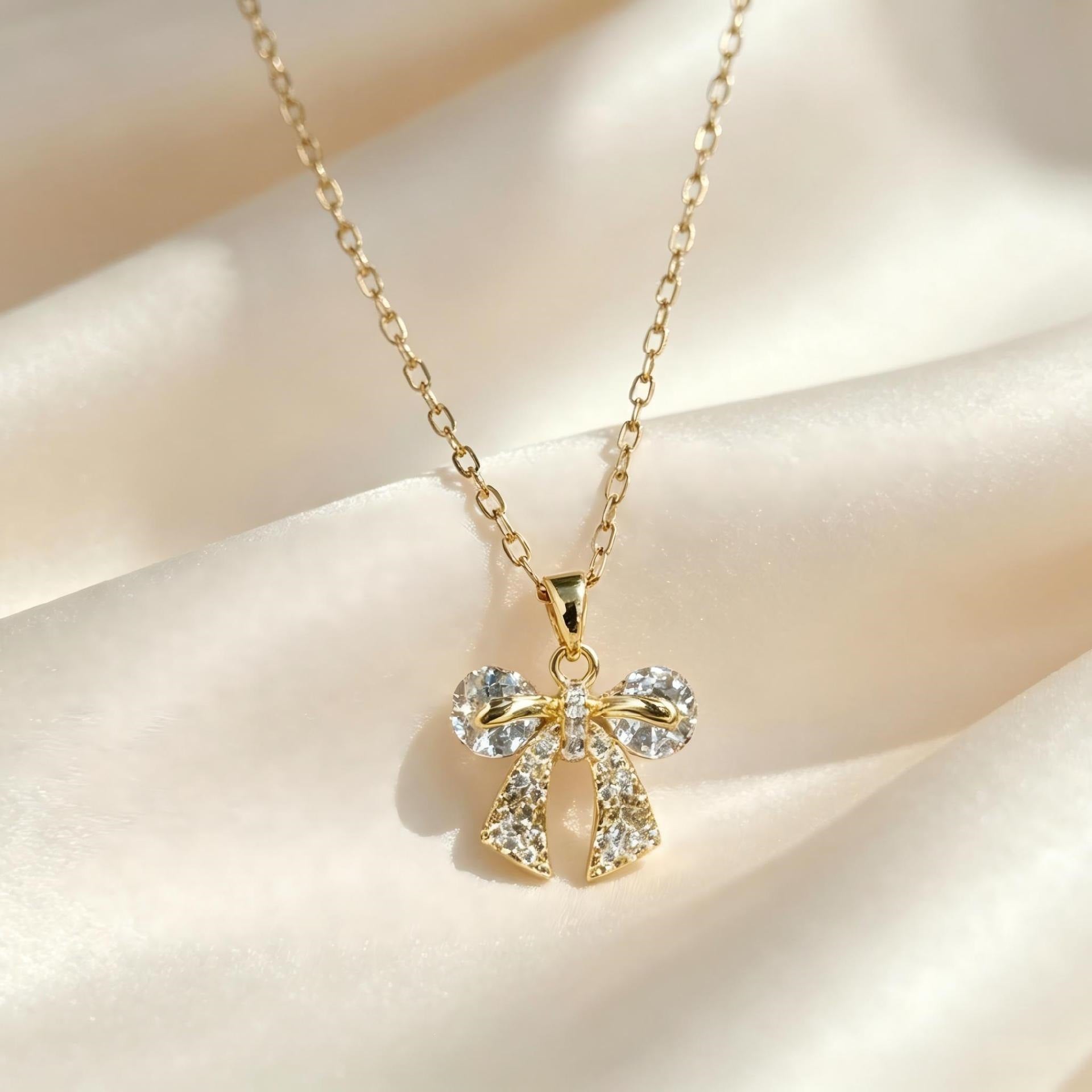 Butterfly Tassel Necklace For Women In Real Gold Plated Titanium Steel With Zircon Inlay