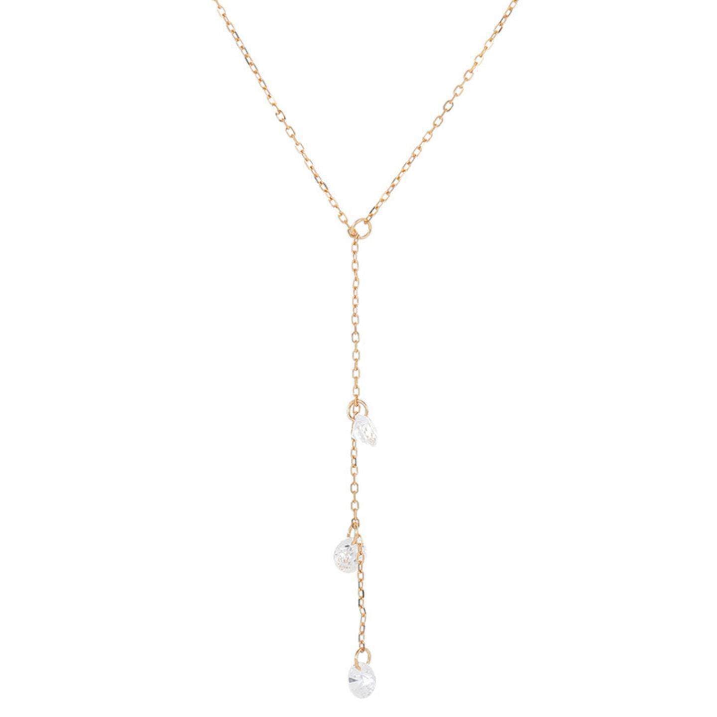 Mermaid Tassel Necklace For Women In Gold, Featuring Titanium Steel Pendant With Rhinestone Inlay
