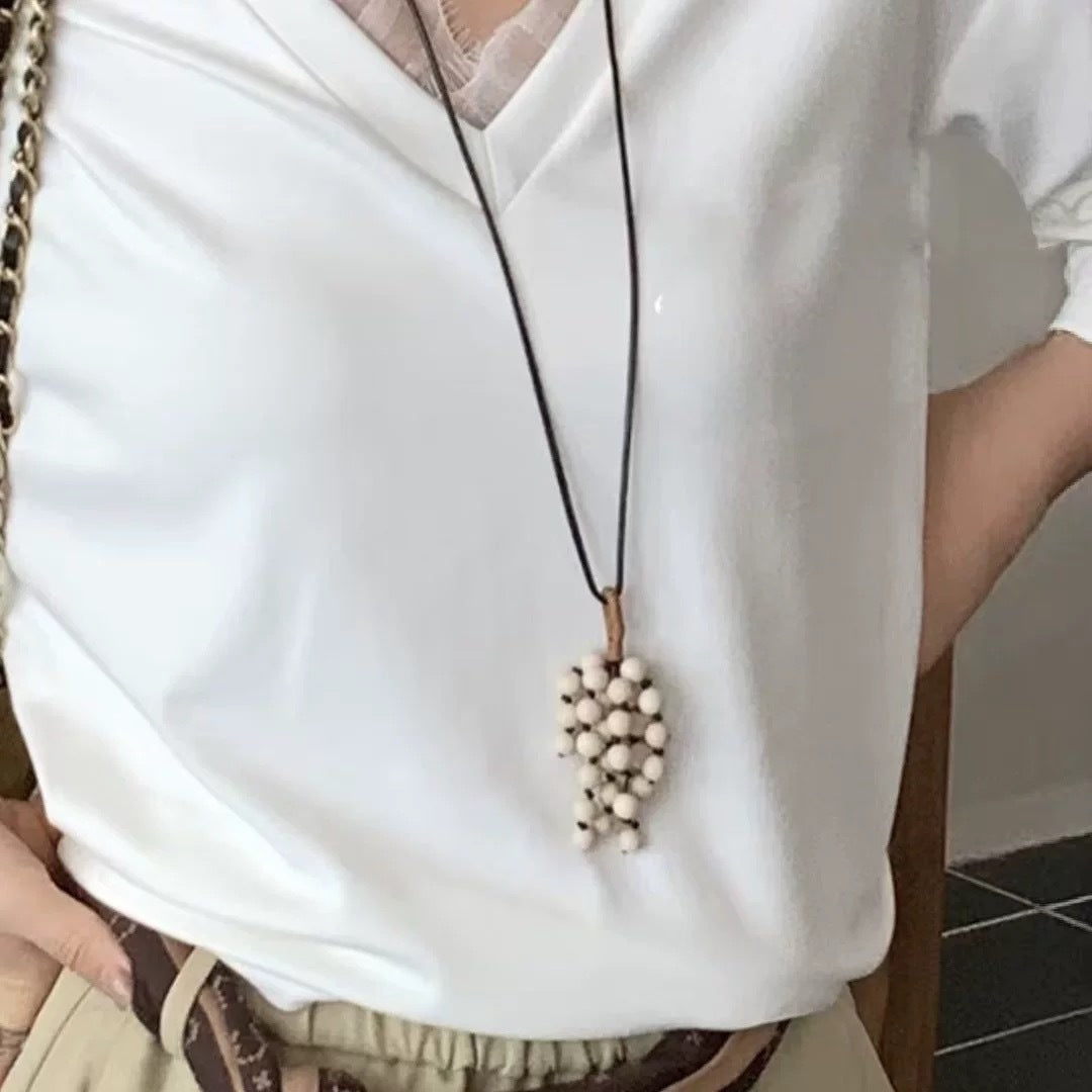 Bohemian Long Tassel Necklace For Women With Woven Leather Rope Chain Featuring Braid Craft In Mixed Materials