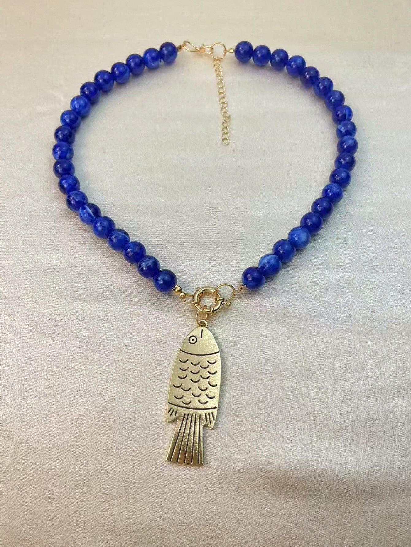 Bohemian Royal Blue Fish Beading Necklace For Women With Zinc Alloy Pendant