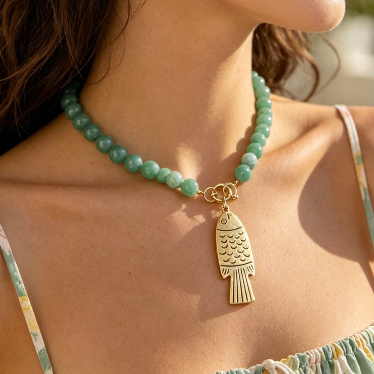 Bohemian Royal Blue Fish Beading Necklace For Women With Zinc Alloy Pendant