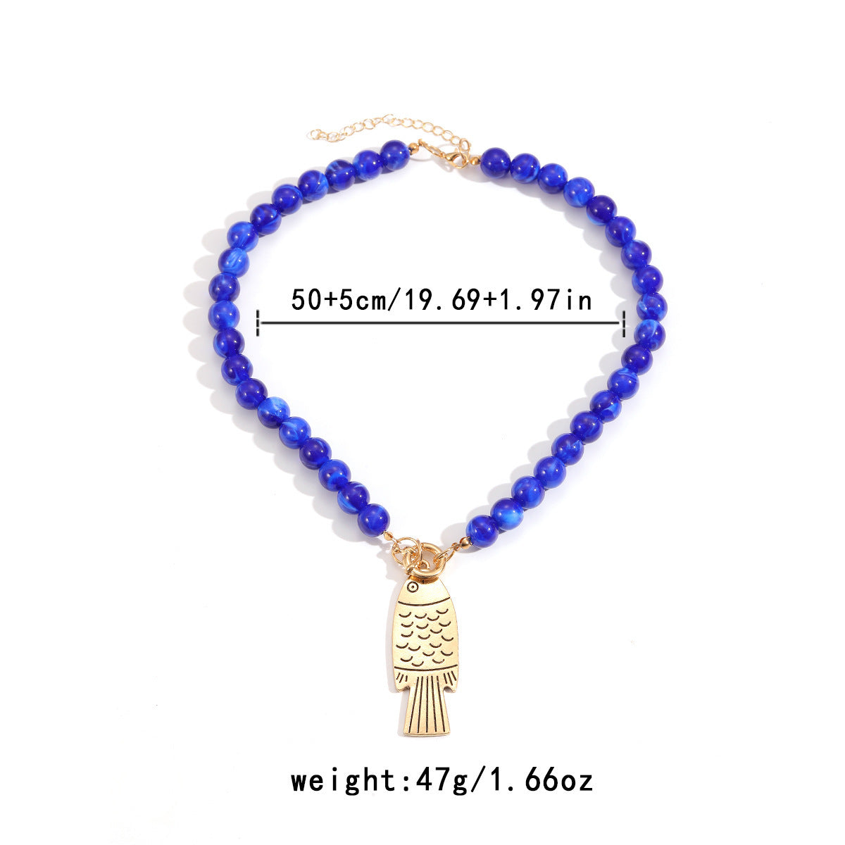 Bohemian Royal Blue Fish Beading Necklace For Women With Zinc Alloy Pendant
