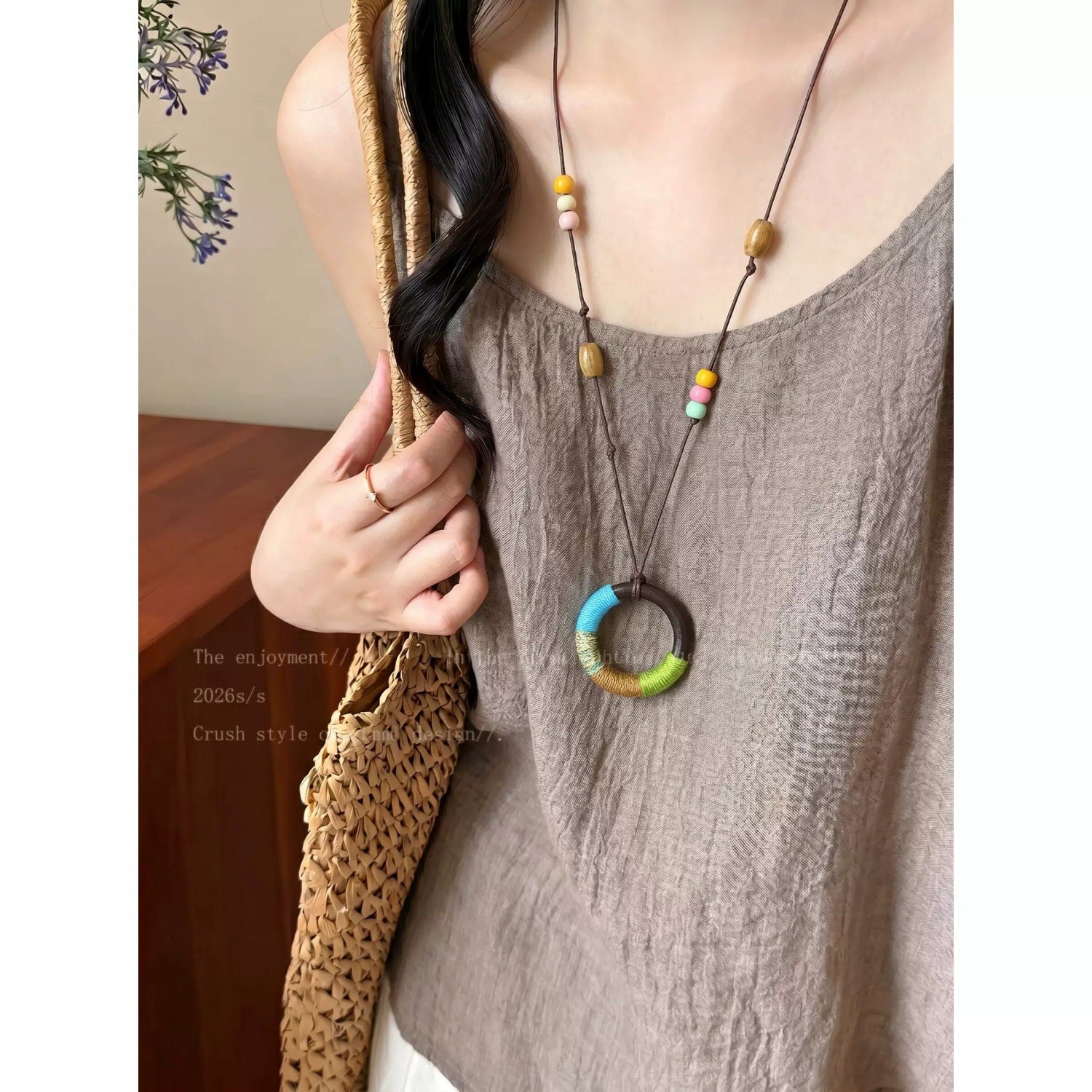 Bohemian Sector Braid Necklace For Women With Woven Chain In Mixed Materials