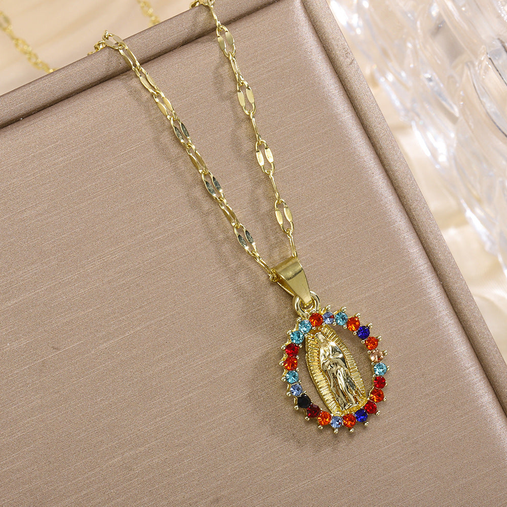 Bohemian Printing Necklace In Alloy With Colourful Rhinestones, Unisex Style Pendant Jewelry