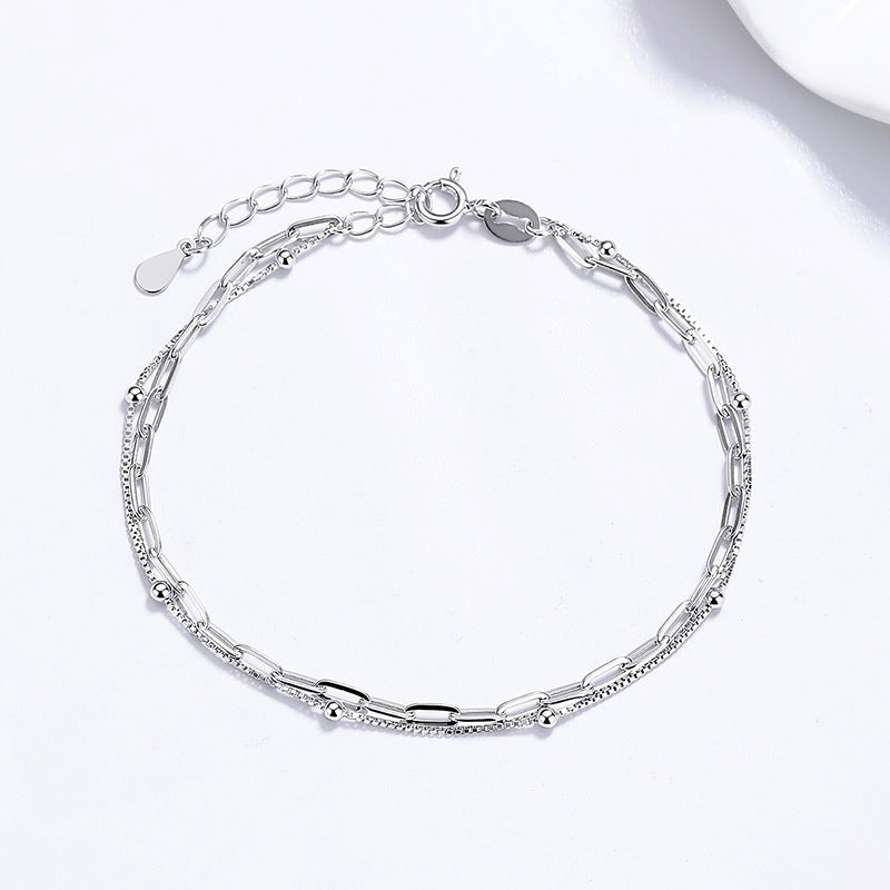 Geometric Bracelets For Women Featuring 925 Sterling Silver Ball Chain In Simple Style With Electroplated Gold Plating