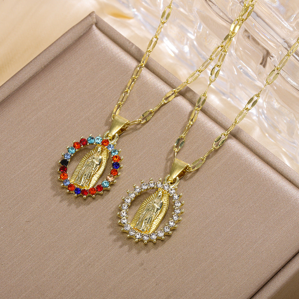 Bohemian Printing Necklace In Alloy With Colourful Rhinestones, Unisex Style Pendant Jewelry