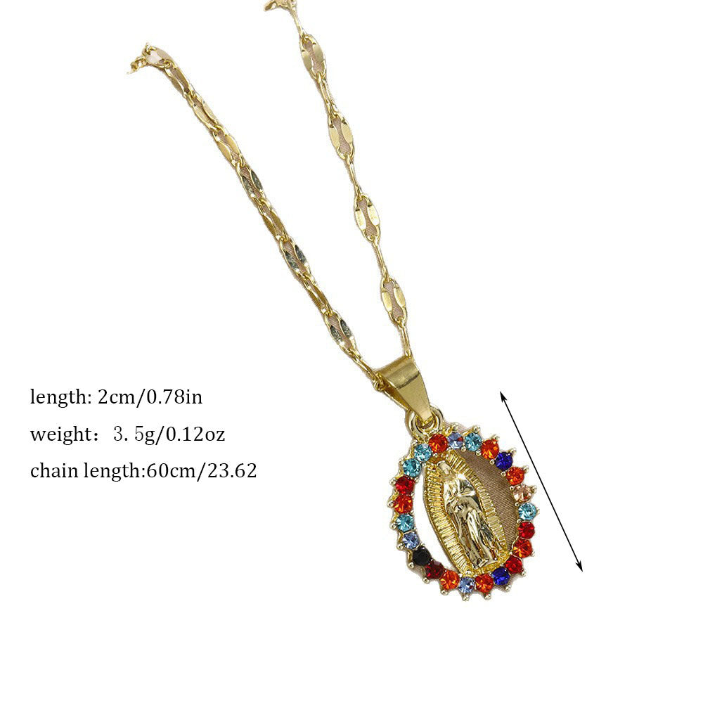 Bohemian Printing Necklace In Alloy With Colourful Rhinestones, Unisex Style Pendant Jewelry