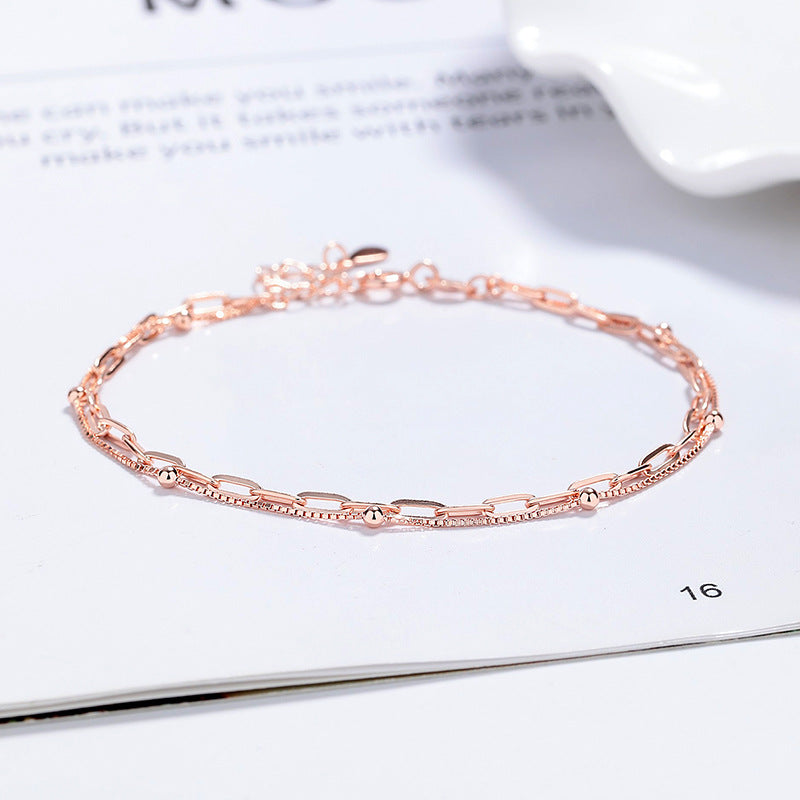 Geometric Bracelets For Women Featuring 925 Sterling Silver Ball Chain In Simple Style With Electroplated Gold Plating