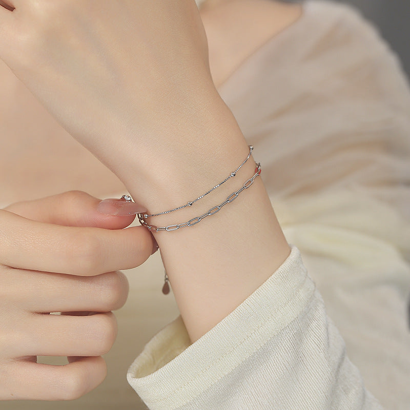 Geometric Bracelets For Women Featuring 925 Sterling Silver Ball Chain In Simple Style With Electroplated Gold Plating