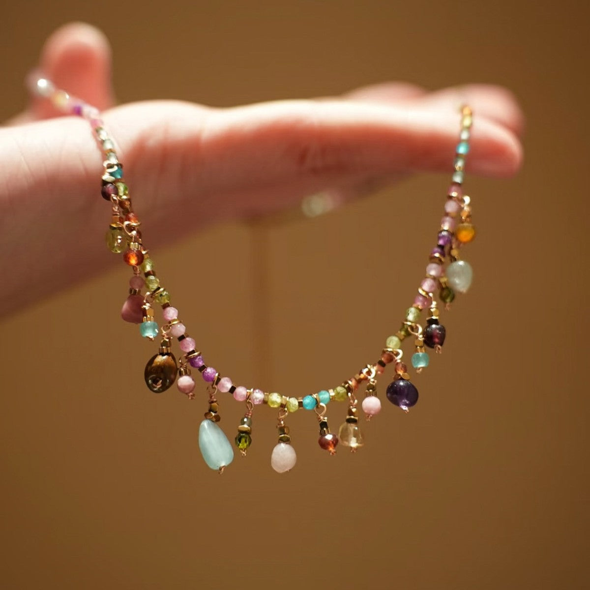 Bohemian Tassel Copper Pendant Necklace For Women In Multicolor
