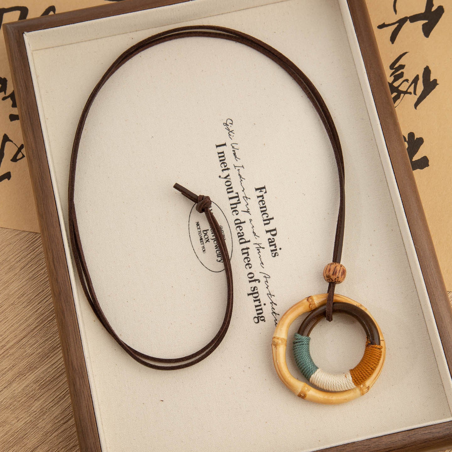 Ethnic Style Woven Chain Sweater Necklace With Wood Pendant For Women Featuring Braid Craft