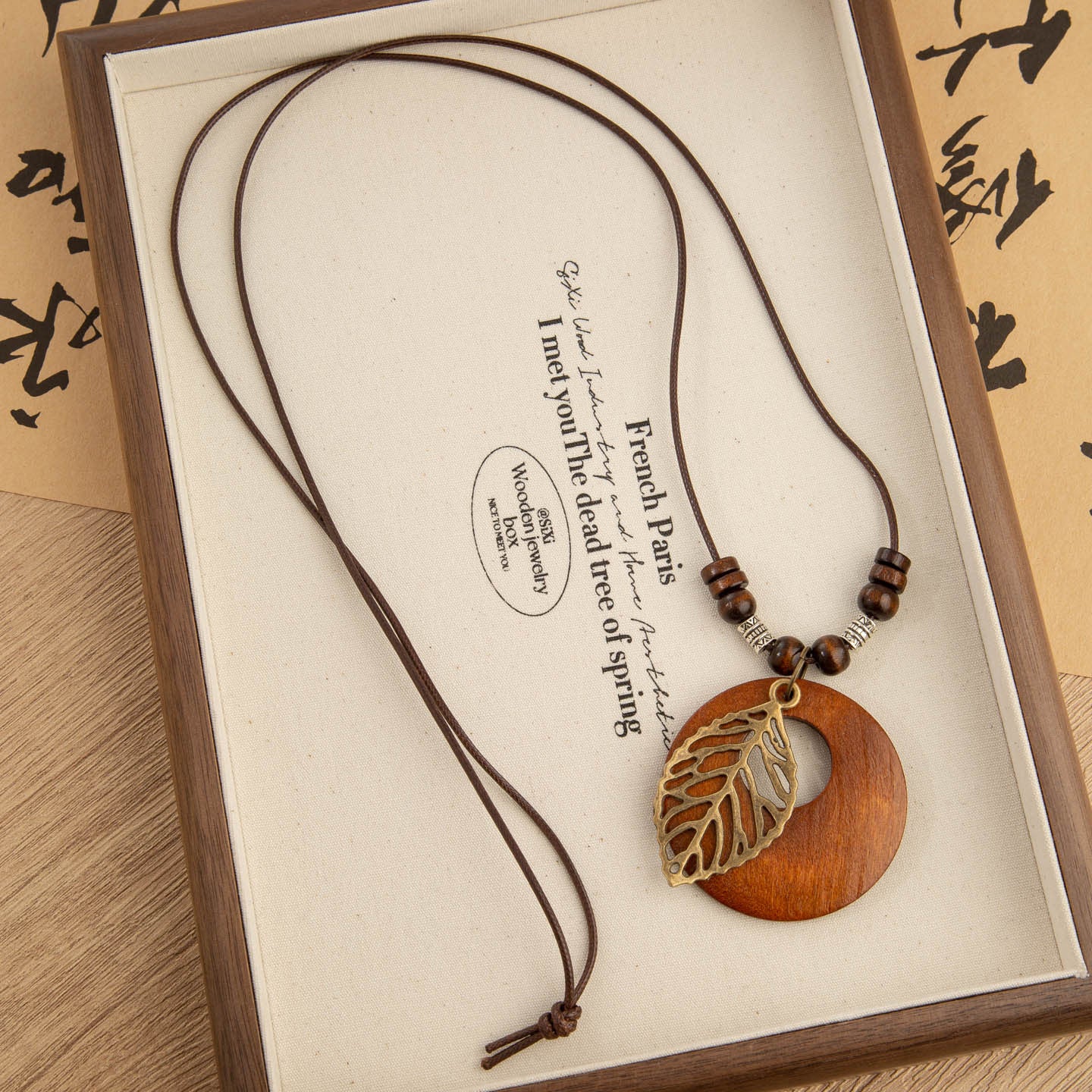 Ethnic Style Woven Chain Sweater Necklace With Wood Pendant For Women Featuring Braid Craft